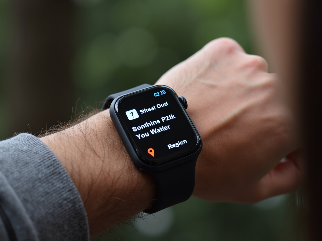 O persoană care primește o notificare pe smartwatch care îi amintește să bea apă, cu un mesaj motivațional.