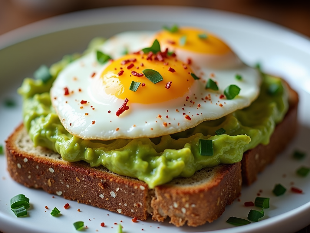 Pâine integrală cu avocado și ou poșat, o opțiune delicioasă și nutritivă pentru mic dejun.