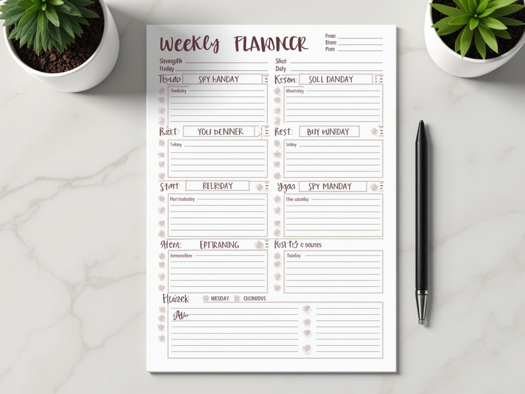 Planificator săptămânal cu program de fitness