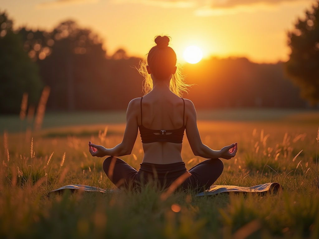Persoană care face yoga într-un cadru natural calm, la răsărit