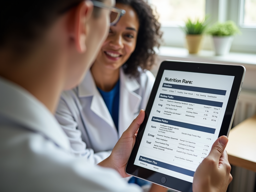 Nutritionist discutând un plan de dietă personalizat cu un client