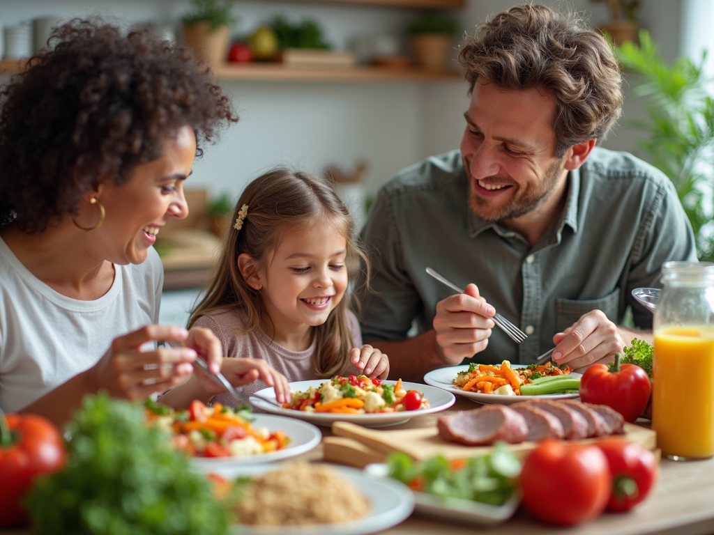 Familie savurând o cină sănătoasă
