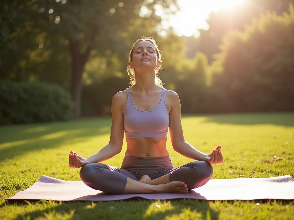 Persoană practicând exerciții de respirație într-un cadru natural liniștit.