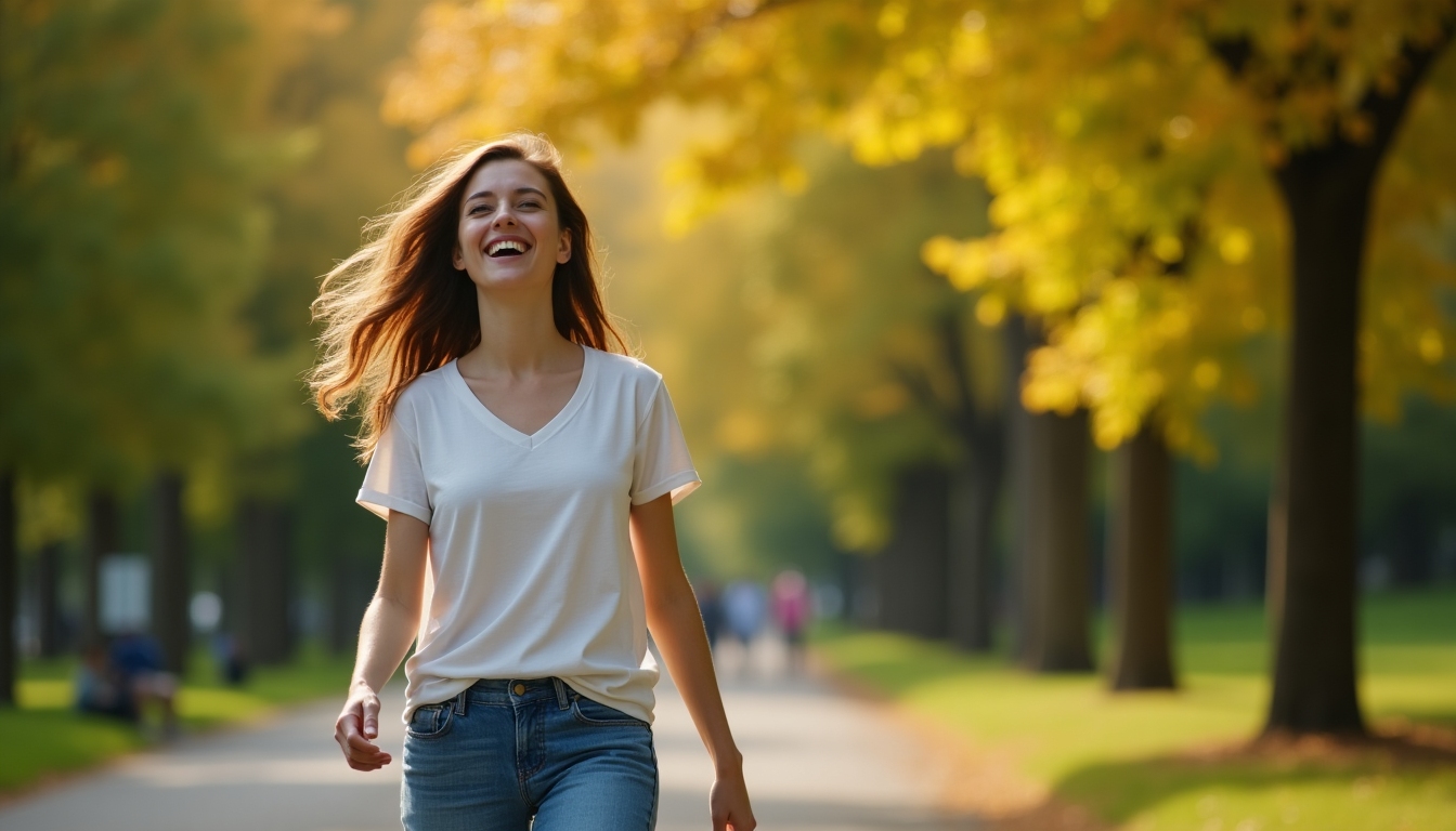 O persoană bucurându-se de o plimbare în parc, având copaci în fundal