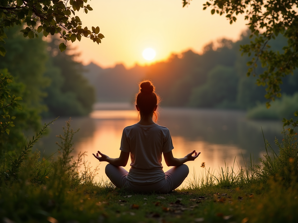 Persoană meditând într-un cadru natural liniștit