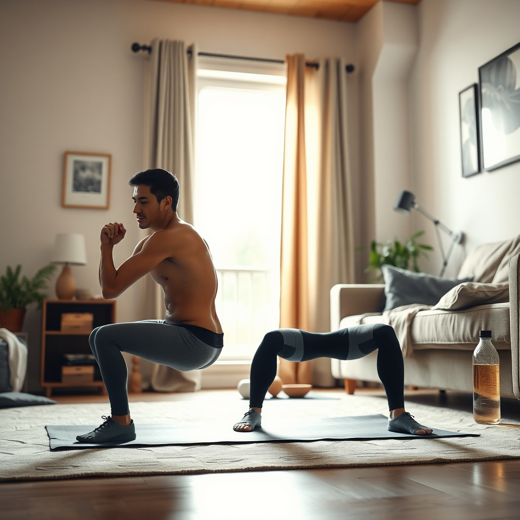 Persoană făcând exerciții acasă pentru slăbit
