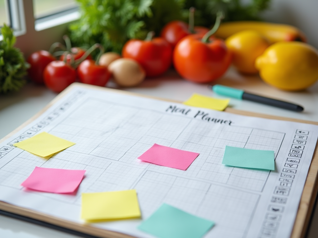 Planificator de mese săptămânal cu fructe și legume proaspete