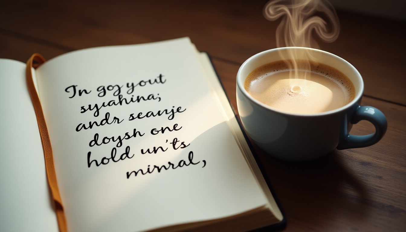 Citat motivațional pe o pagină de jurnal lângă o cană de cafea