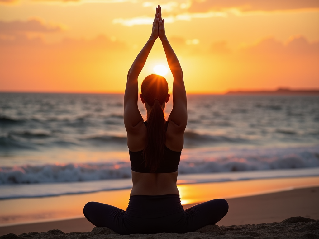Yoga pe plajă în vacanță