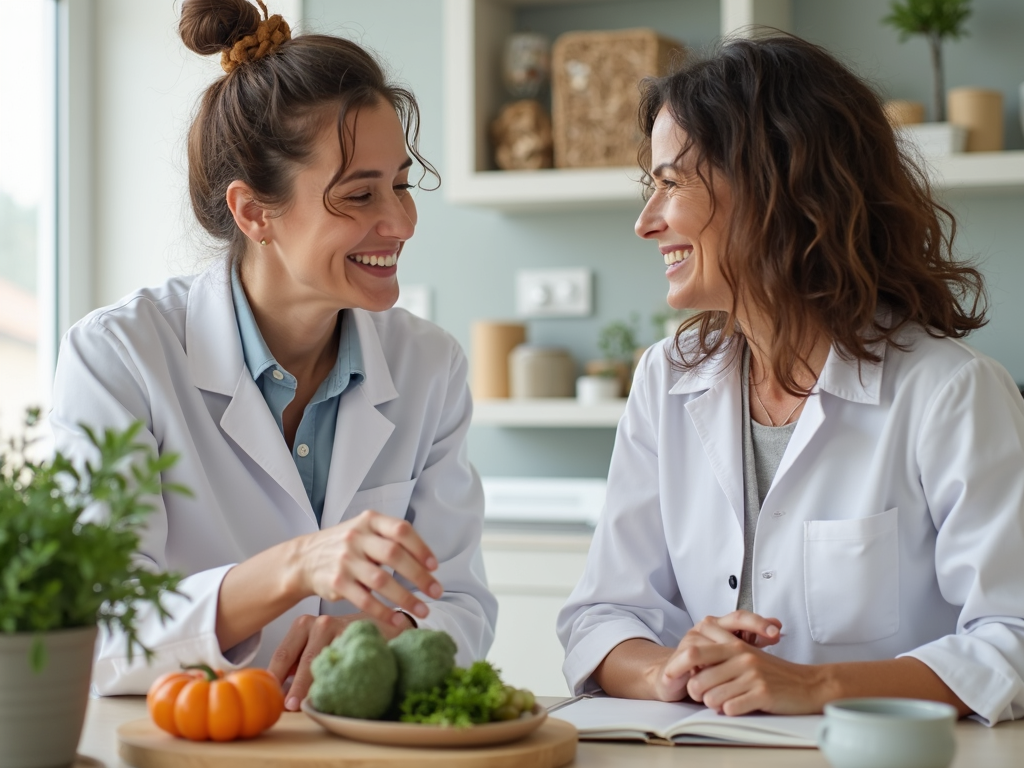 O persoană consultând un nutriționist, discutând un plan personalizat de slăbire.