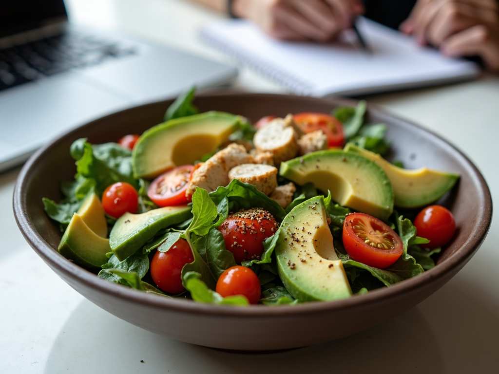 Prânz sănătos la birou cu salată colorată