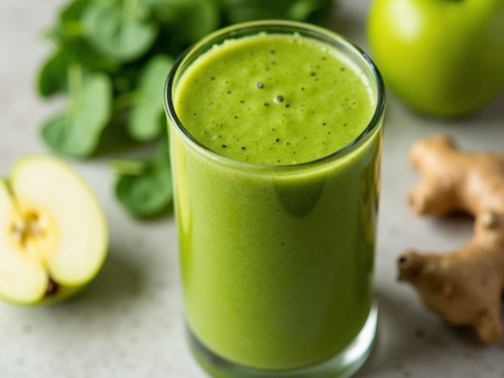 Smoothie verde cu spanac, mere și ghimbir