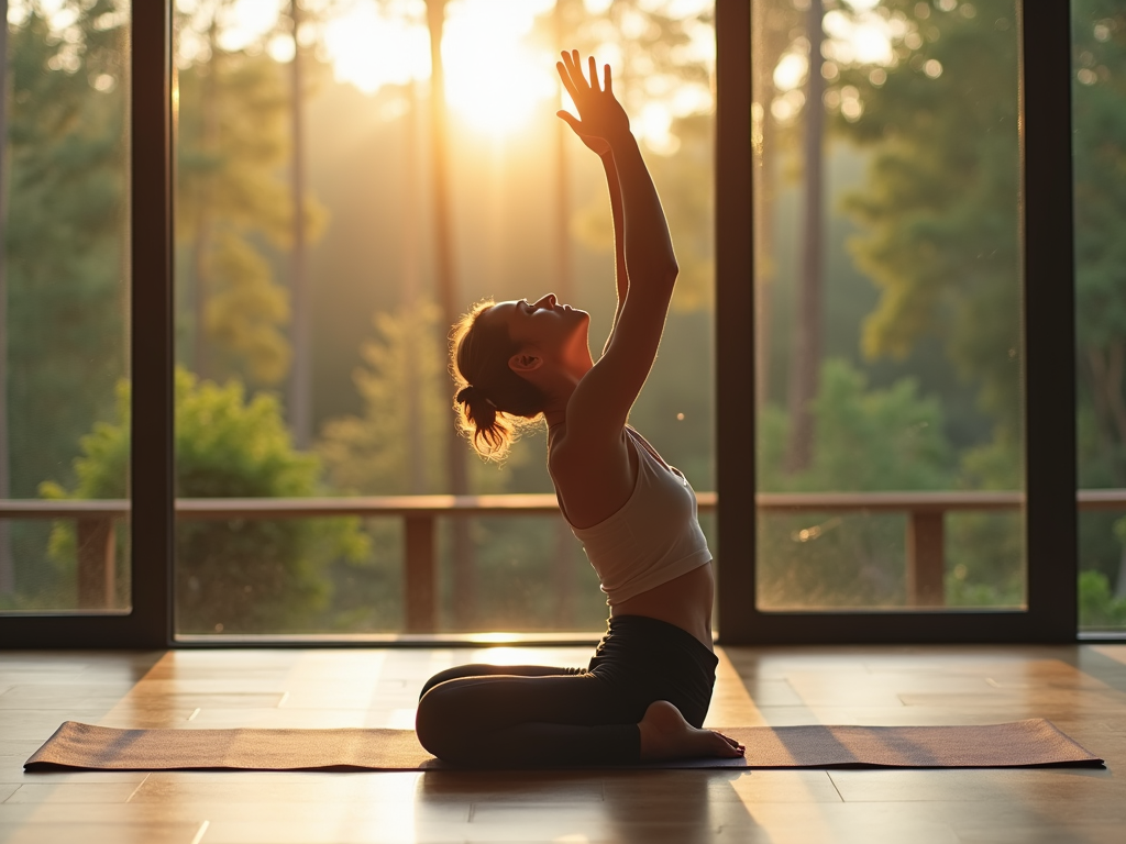 Practicant de yoga după o masă sănătoasă.