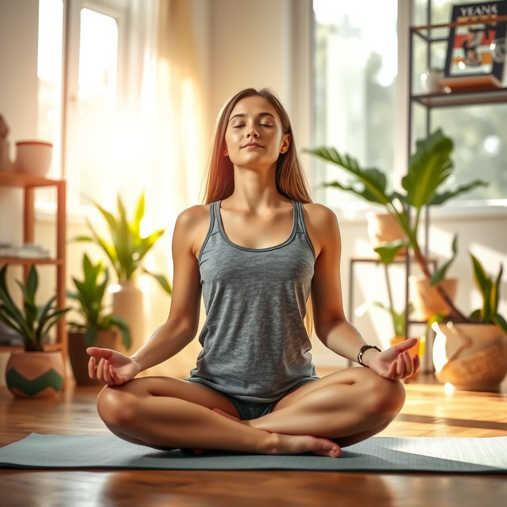 Femeie practicând meditație acasă pentru reducerea stresului zilnic