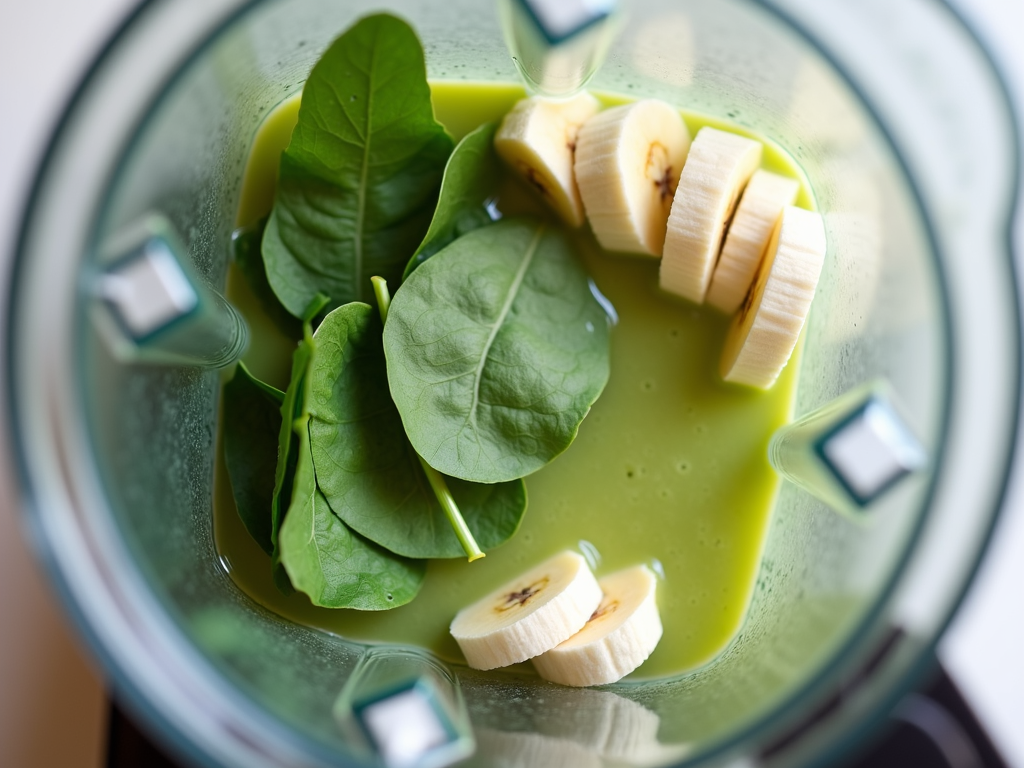 Blender cu smoothie verde în preparare