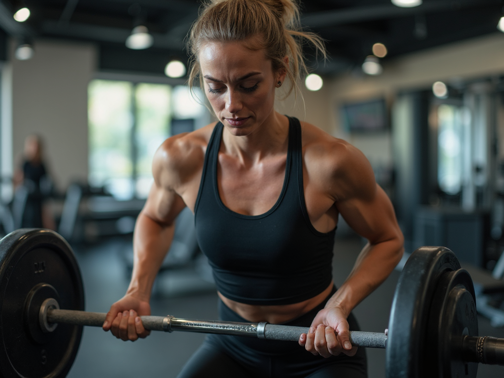 Persoană care face exerciții pentru a accelera metabolismul, ridicând greutăți într-o sală de sport