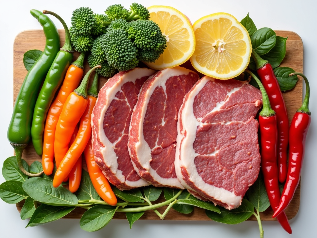 O varietate de alimente care accelerează metabolismul, cum ar fi ceaiul verde, ardeii iute și carnea slabă.