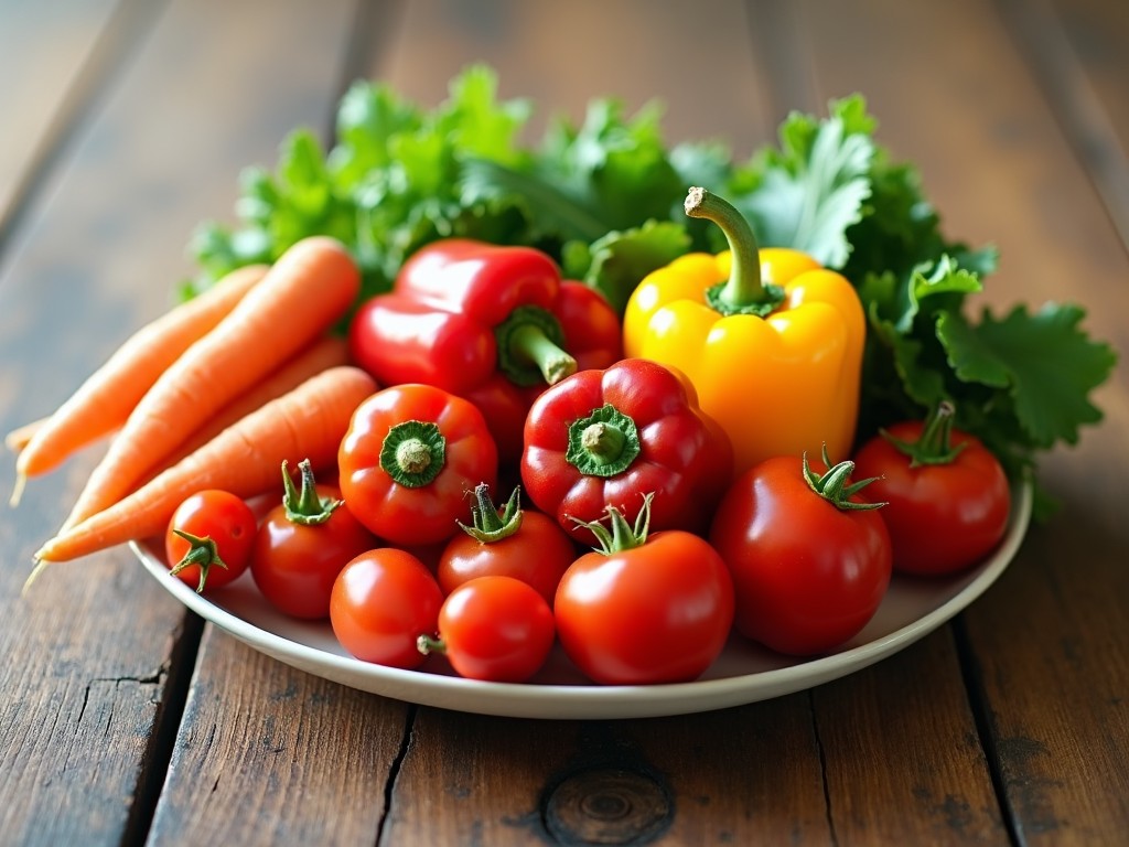 Imagine cu o farfurie plină cu legume proaspete și colorate, simbolizând un regim alimentar sănătos.