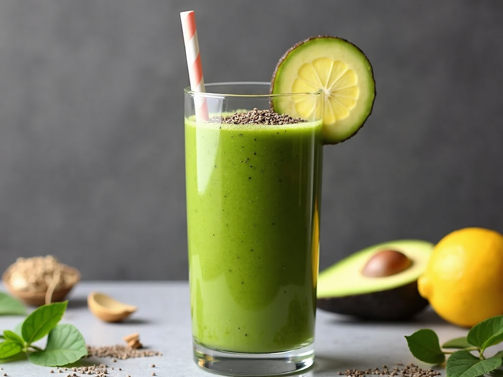 Smoothie verde cu avocado și semințe de chia