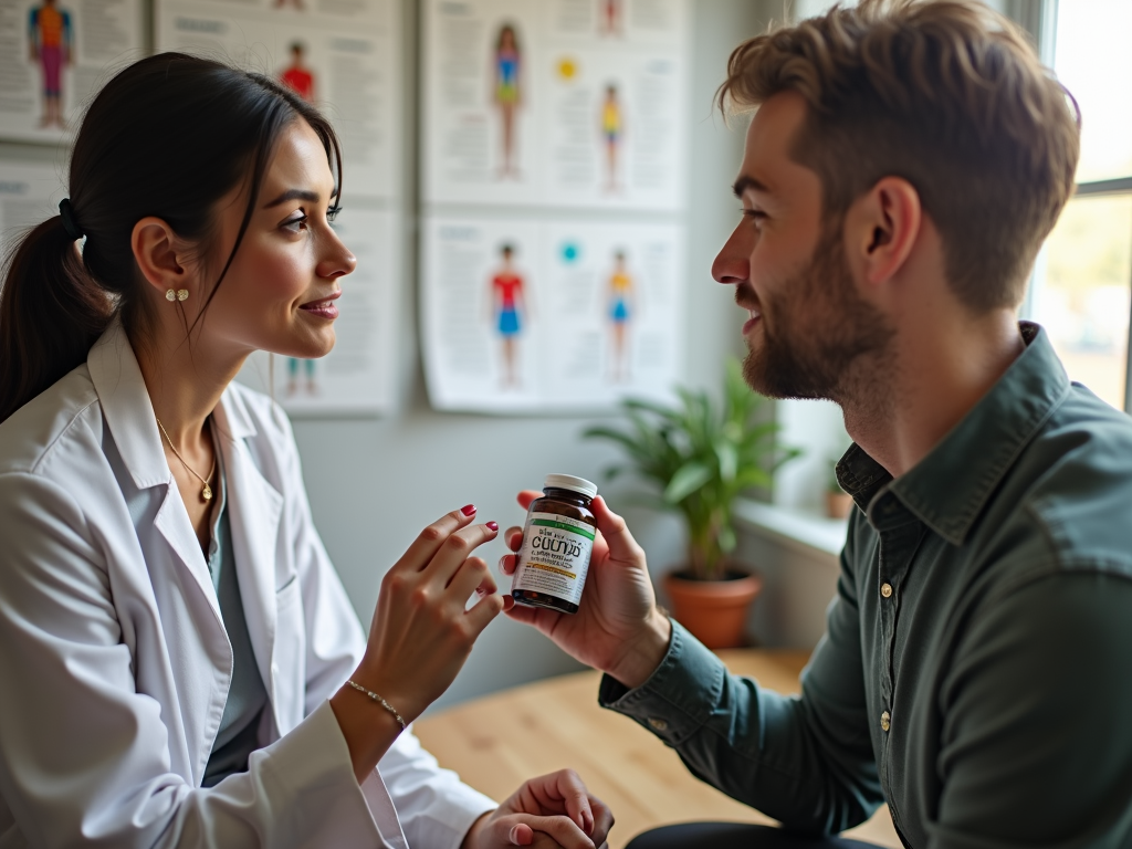 Nutriționist explicând beneficiile suplimentelor