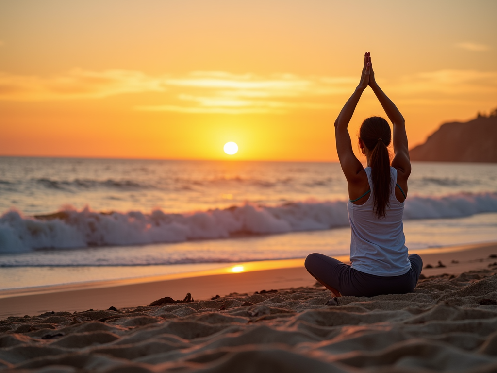 Yoga pe plajă pentru a începe ziua cu energie.