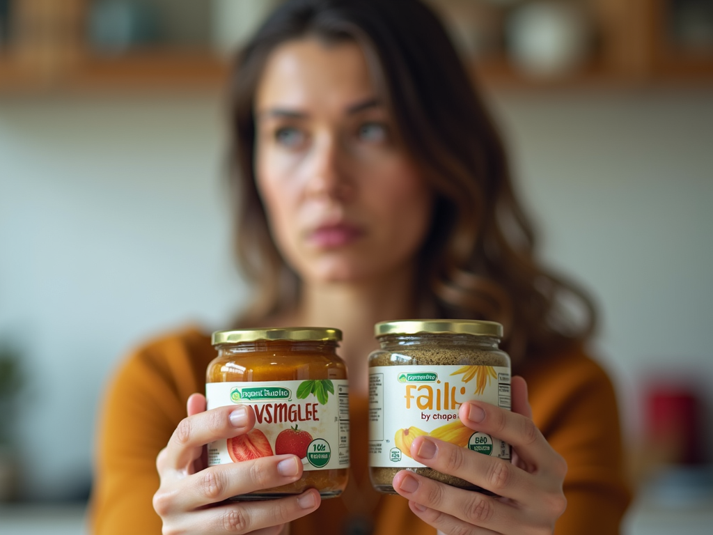 Persoană comparând două etichete alimentare