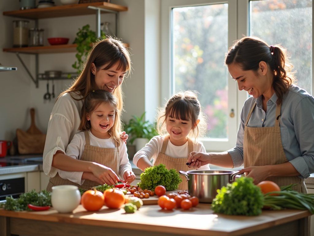 Familie gătind împreună în bucătărie