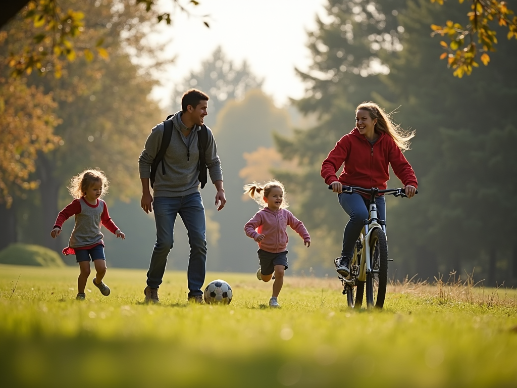 Familie participând la o activitate fizică în aer liber