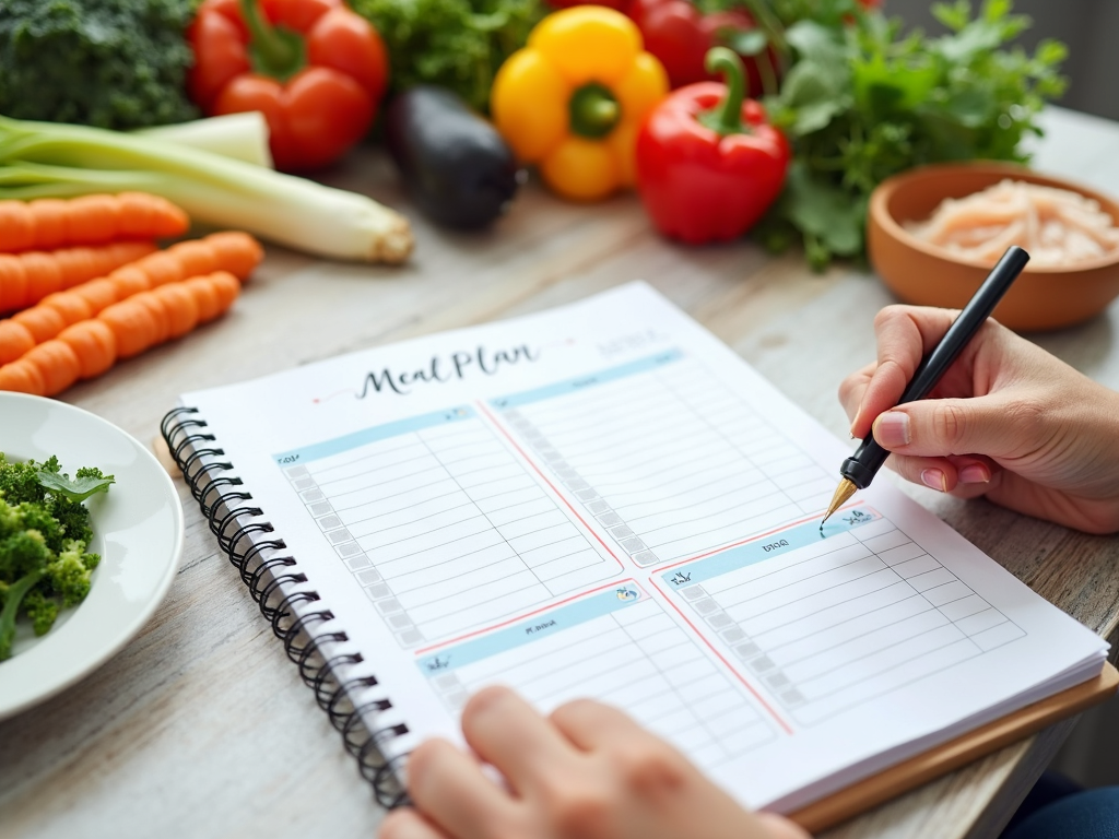 Persoană care pregătește un plan de mese săptămânal cu ingrediente sănătoase
