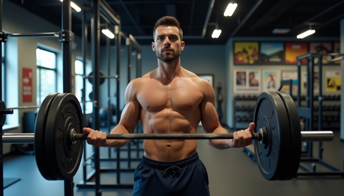 Bărbat ridicând greutăți într-o sală de sport pentru a ilustra exercițiul de forță.
