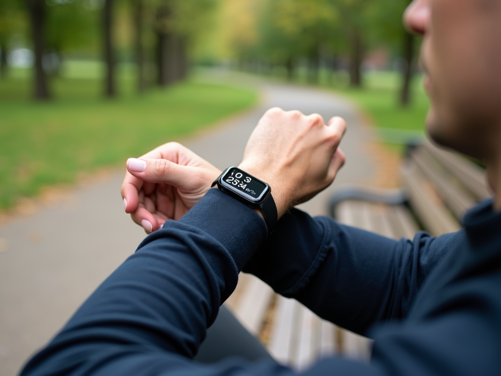 Persoană care verifică numărul de pași pe un tracker de fitness