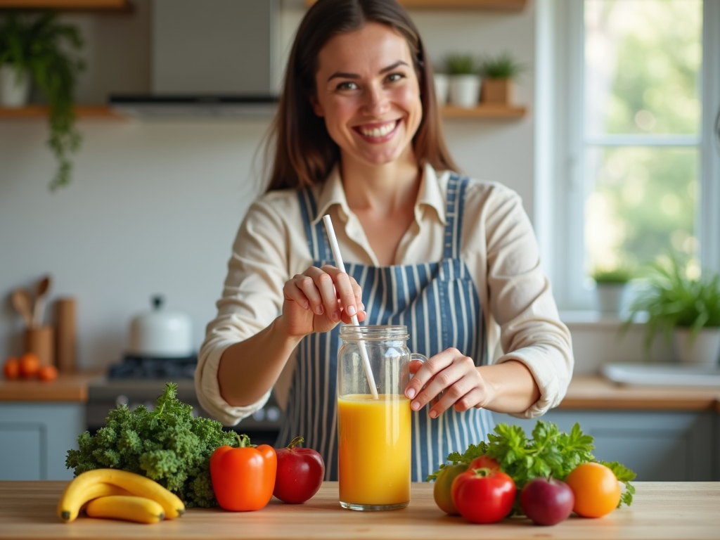 O persoană preparând un smoothie cu fructe și legume proaspete.