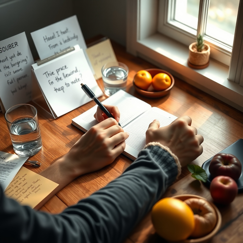 Persoană scriind motivele pentru slăbit într-un jurnal