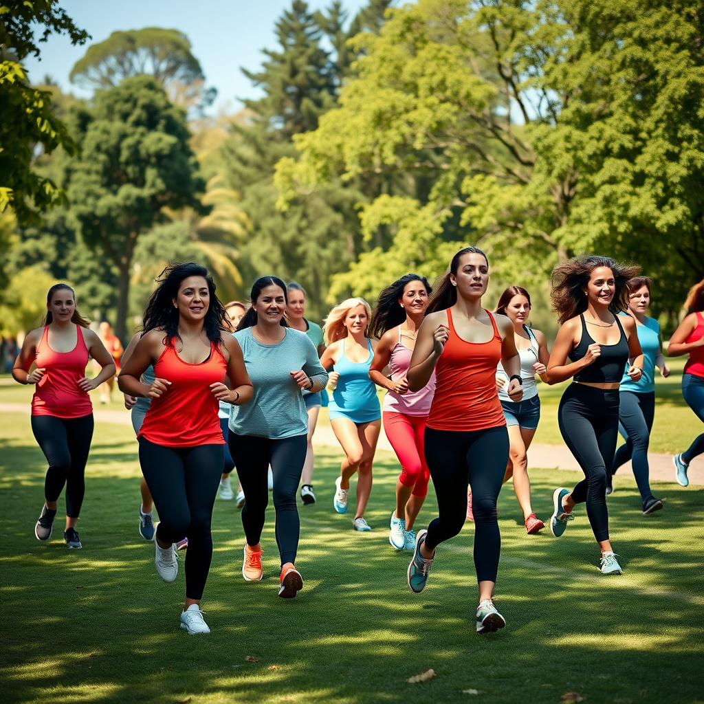 Grup de oameni făcând exerciții fizice în parc