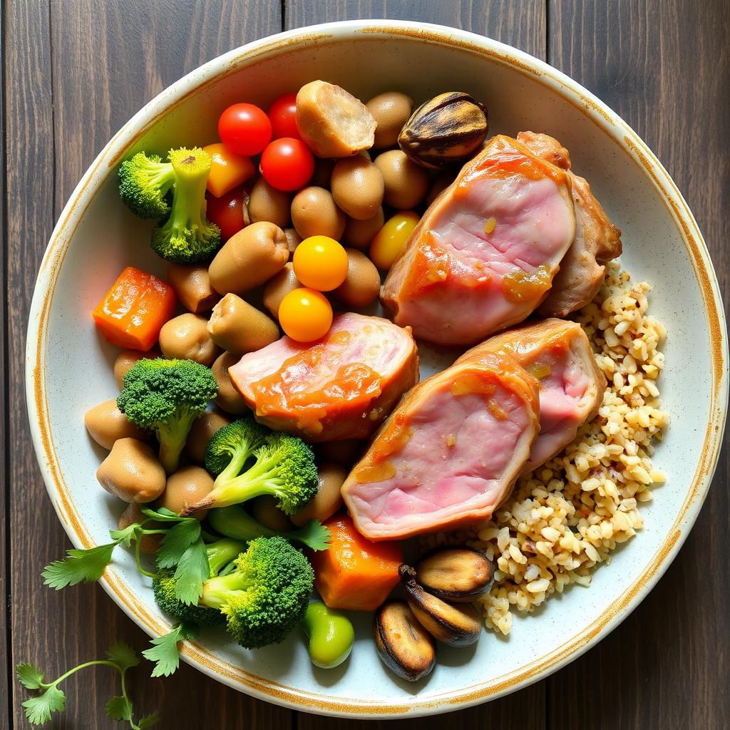 Pregătirea unei mese echilibrate cu alimente recomandate pentru un regim de slăbit eficient.