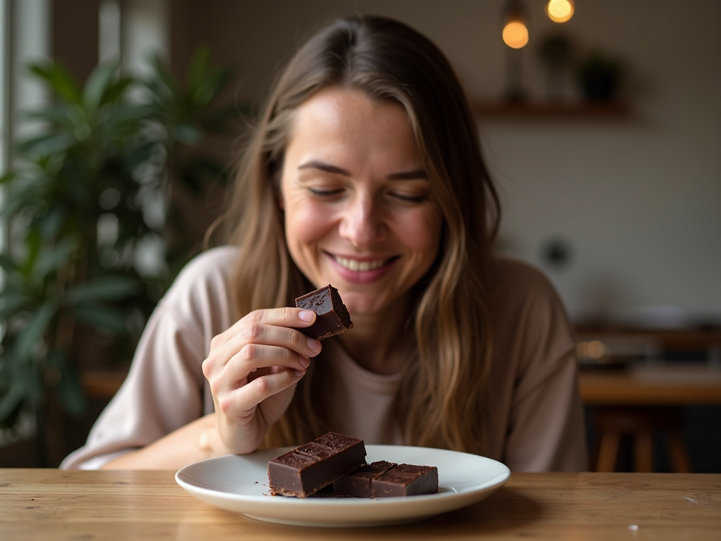 Practicing mindful eating with a small treat.