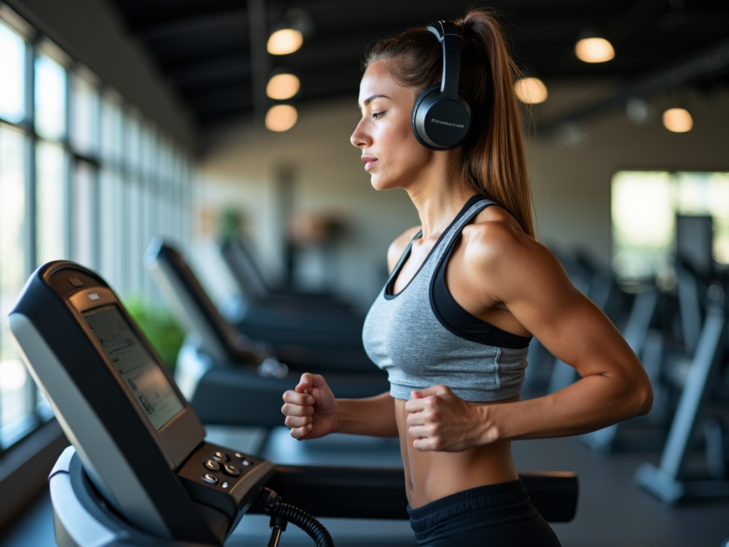 Persoană care aleargă pe o bandă de alergare în sala de sport