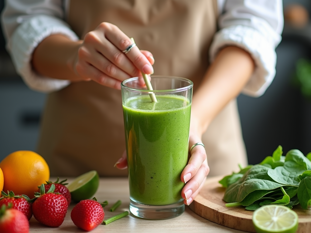 Persoană care pregătește un smoothie sănătos cu fructe și spanac