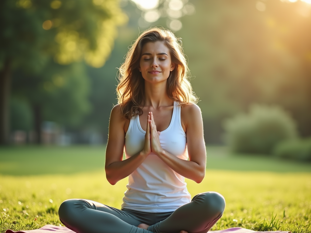 Persoană practicând yoga în natură pentru reducerea stresului