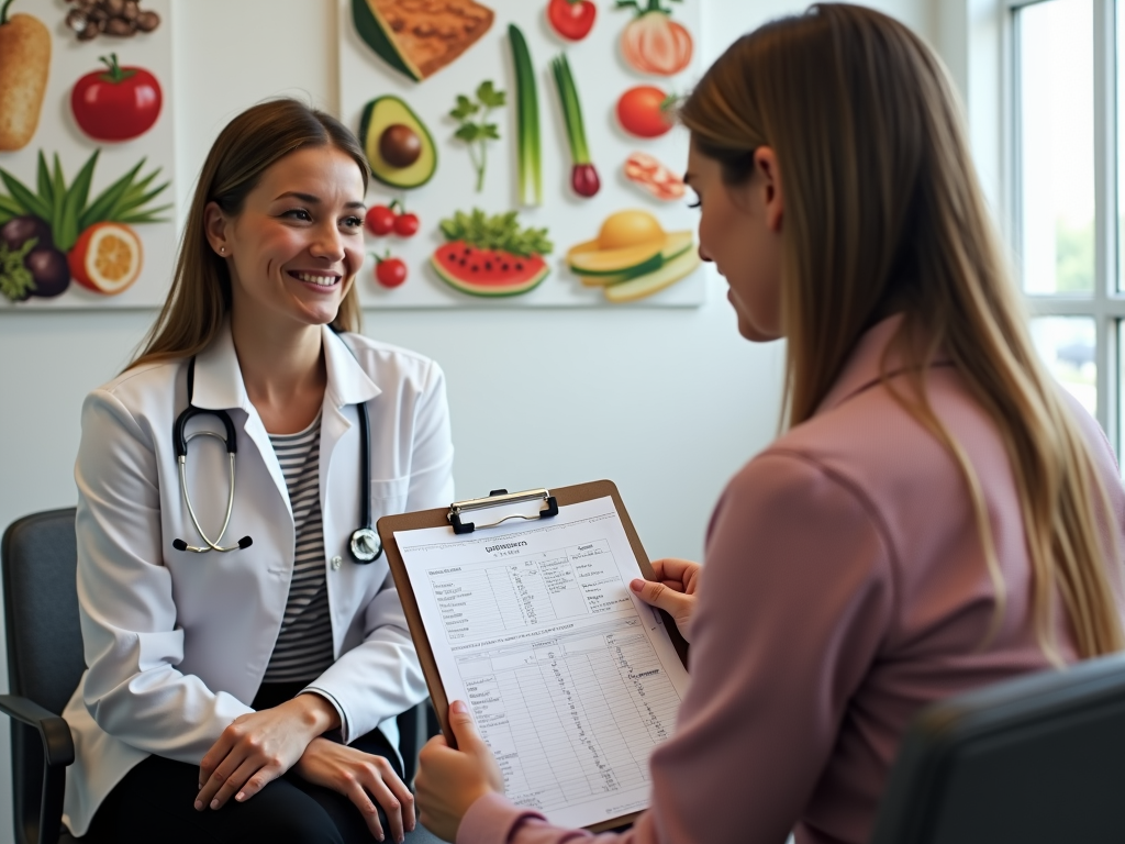 Nutriționist consultând un client despre planul alimentar