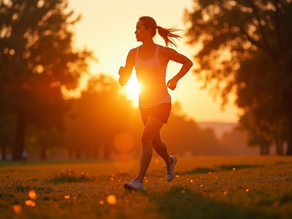 Persoană făcând jogging într-un parc la apus