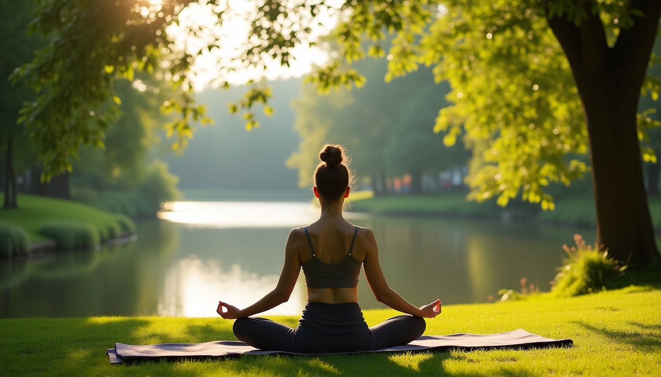 Exemplu de persoană care face exerciții simple, cum ar fi yoga, în aer liber.