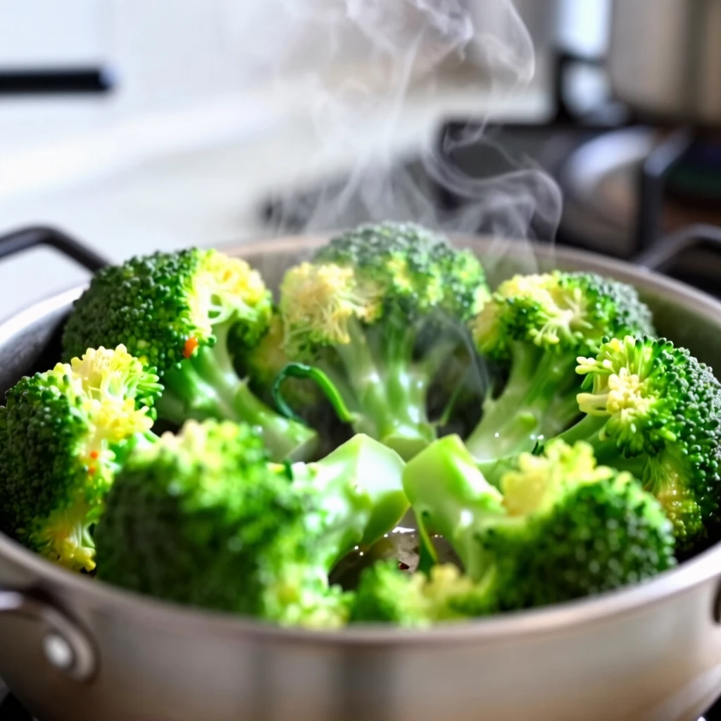 Broccoli proaspăt gătit la abur pentru a păstra nutrienții