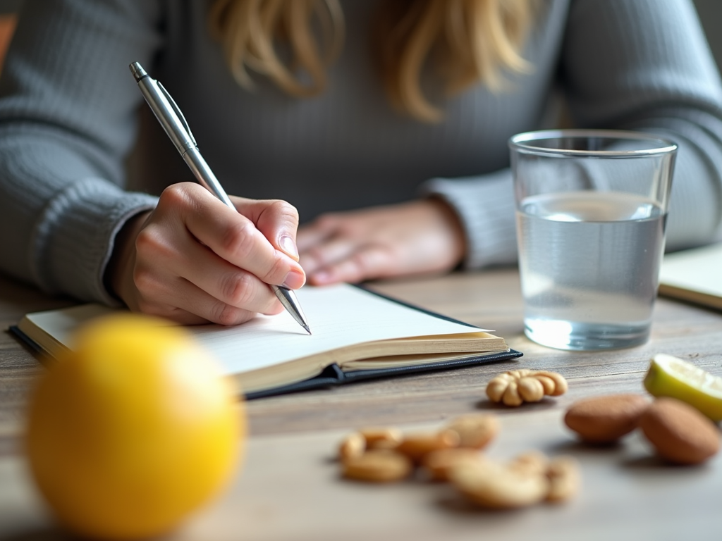 O persoană scriind obiective de slăbire într-un jurnal